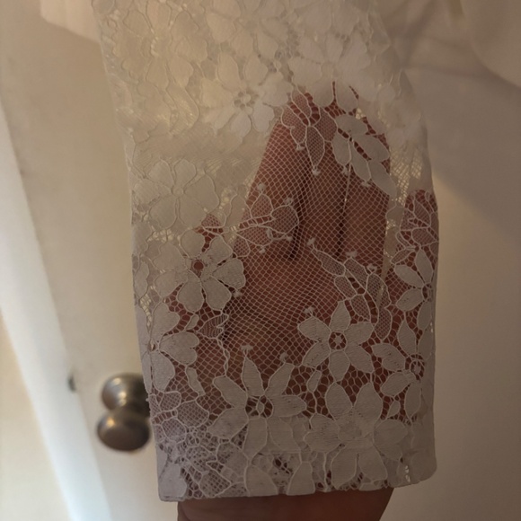 Lulus Luxe Elegance White Lace Sleeve Open-front Blazer - Size L - Picture 8 of 11
